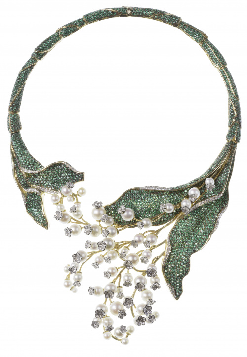 Magnífico collar “Lily of the Valley” de pavé de esmeraldas