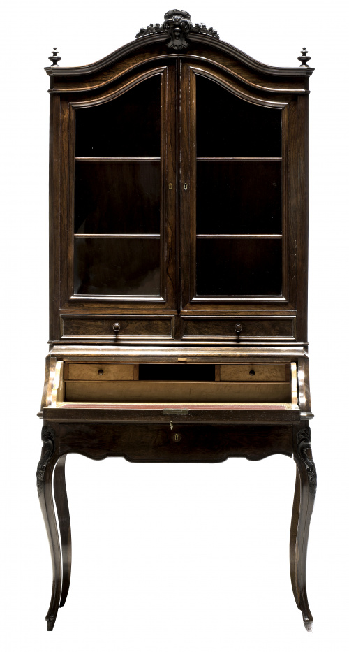 Bureau-librería Napoleón III, estilo Luis XV en madera de p