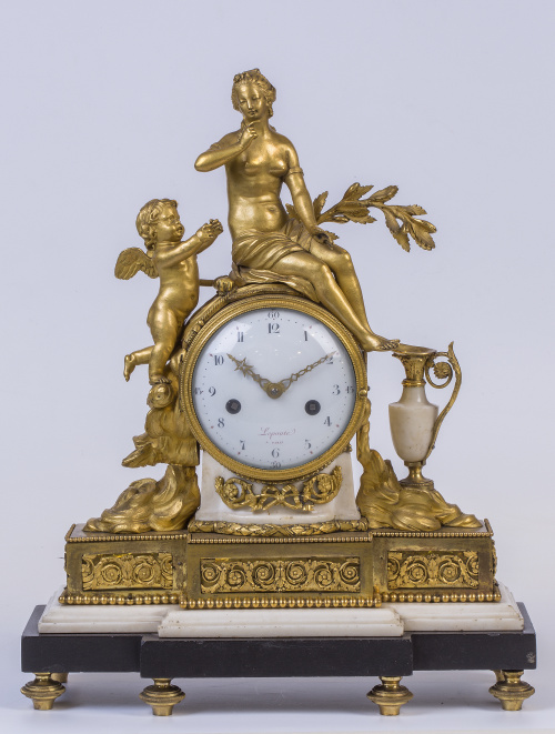 Reloj de sobremesa francés en bronce dorado al mercurio y c