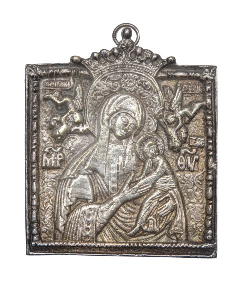 Virgen del Perpetuo Socorro.Placa devocional de plata.S