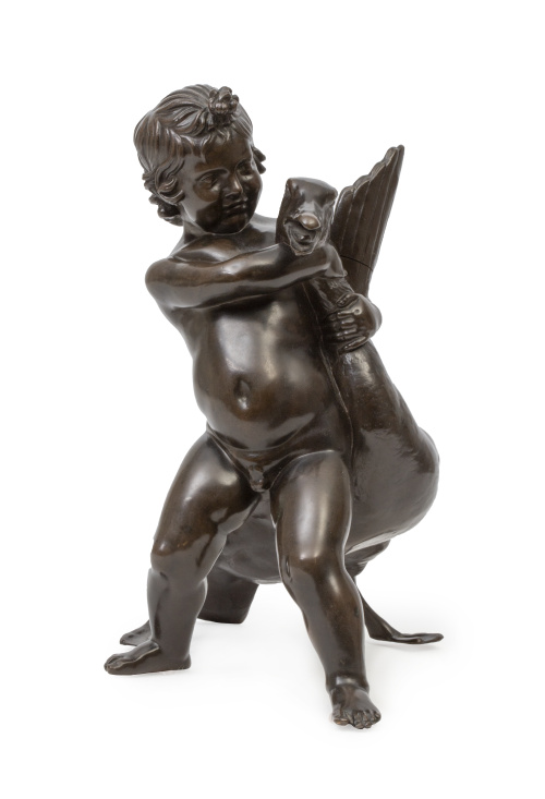 Cupido con ganso de bronce.Atribuido a Achille Collas (17