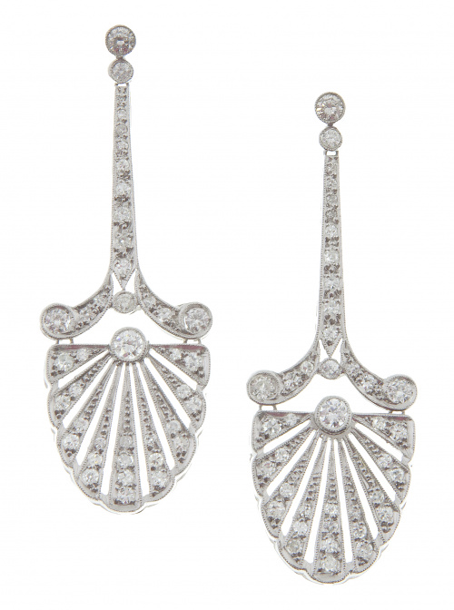 Pendientes largos estilo Belle Epoque de brillantes, con ab