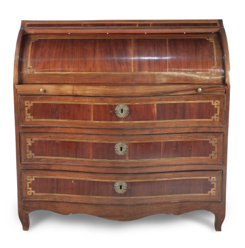 Bureau de cilindro Carlos IV de madera de caoba y marqueter