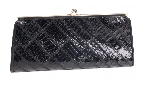 Clutch de piel de cocodrilo "Patchwork" negro