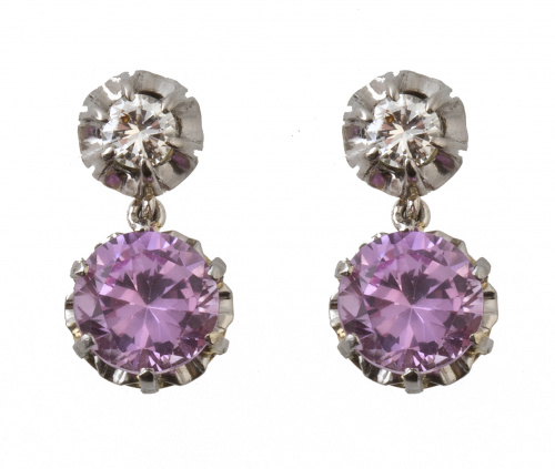 Pendientes con brillante y rosa de Francia colgante