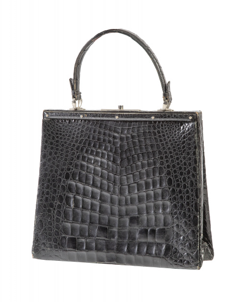 Bolso de piel de cocodrilo brillante negro. Modelo comtese 