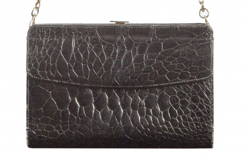 Bolso de piel de cocodrilo negro tipo clutch con cadena 