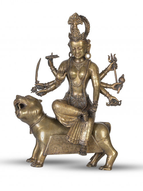 Durga.Bronce parcialmente dorado.Nepal, S. XIX.