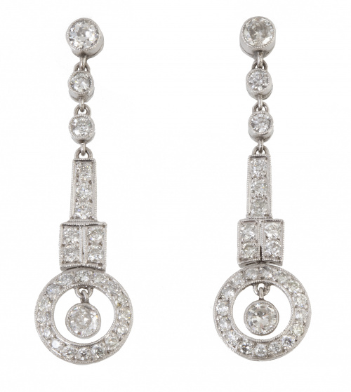 Pendientes Art-Deco en platino con brillantes de talla anti