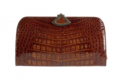 Bolso de piel de cocodrilo tipo clutch años 70 color cognac