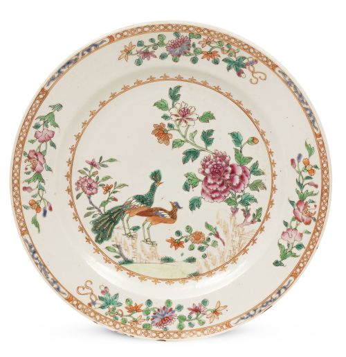 Plato de porcelana china de la familia rosa del "Serviço do