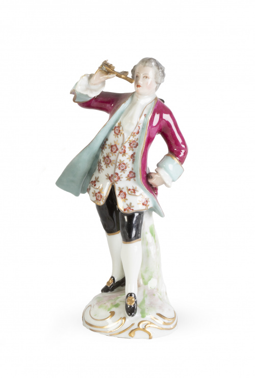 Figura galante con telescopio de porcelana esmaltada.Parí