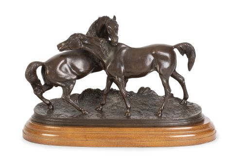 Pierre Jules Mêne (1810-1879).Caballos en bronce patinado