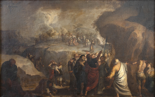 ESCUELA VALENCIANA, H. 1650Moisés haciendo brotar el agua