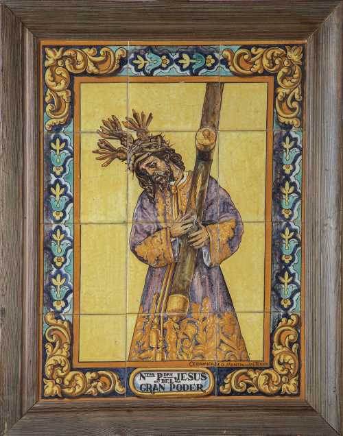 Panel de doce azulejos de céramica esmaltada con Nº Jesús d