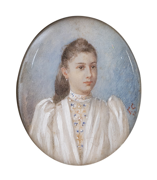 F. G. (Escuela española, siglo XIX)Retrato de dama con ve