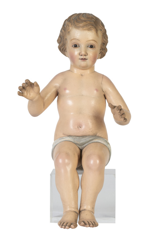 Niño Jesús.Escultura en madera tallada y policromada, los