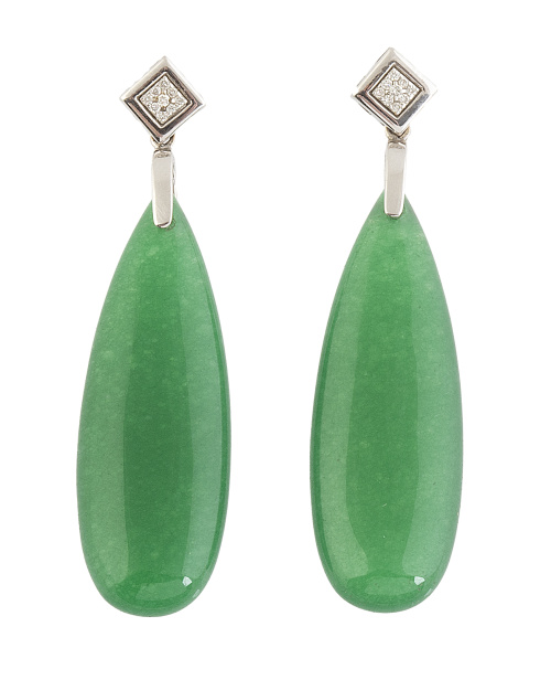 Pendientes largos con gran gota de jade colgante, que pende