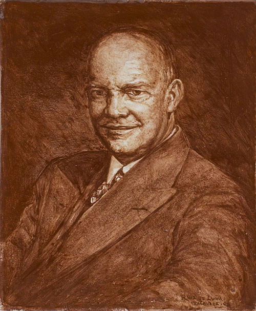 Eisenhower.Placa de cerámica esmaltada. Firmada y fechada.