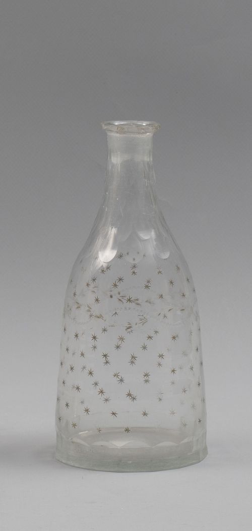 Botella de vidrio transparente con decoración de estrellas 