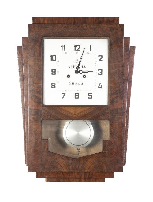 Reloj Art-Decó con caja de madera tallada.Alforja, Sueca,