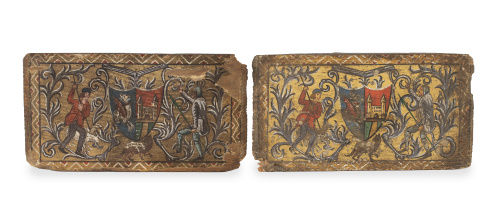 Pareja de alíceres mudejáres blasonados, de madera de pino,