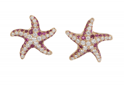 Pendientes con diseño de estrella de mar de brillantes y ru