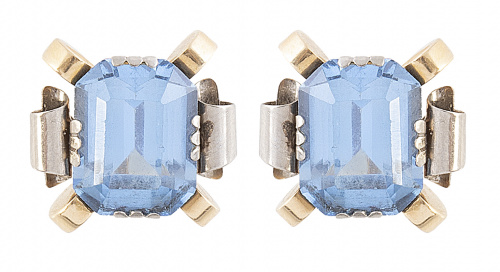 Pendientes modernistas con piedra azul central talla esmera