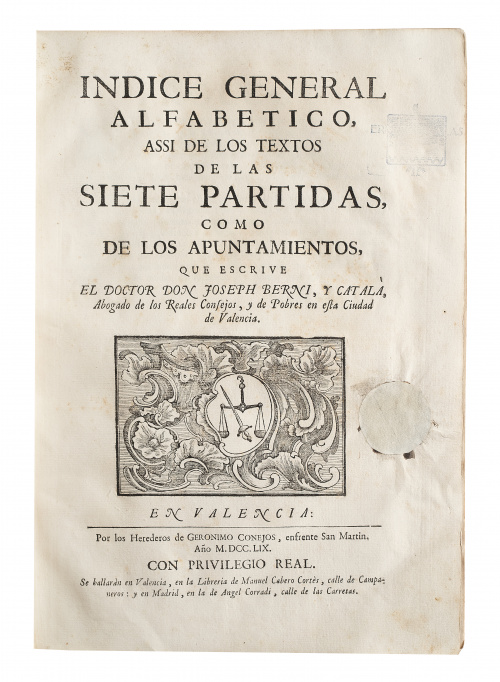 José Berní y Catalá. (1712-1787)Apuntamientos sobre la Le