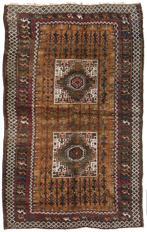 Antigua alfombra tribal de colección (baluch-zabol), con di