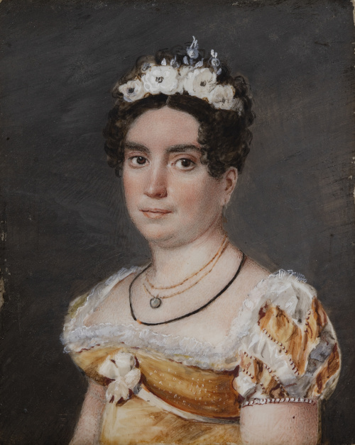 ESCUELA ESPAÑOLA, H. 1830Retrato de dama con tocado de fl