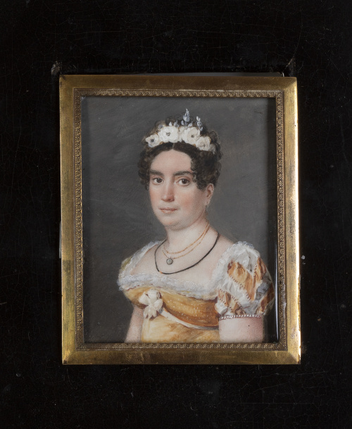 ESCUELA ESPAÑOLA, H. 1830Retrato de dama con tocado de fl