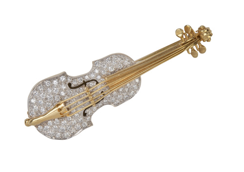 Broche violín cuajado de pavé de brillantes