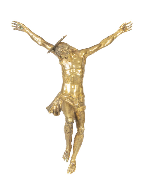 Cristo Expirante.Bronce dorado sobre cruz de madera eboni