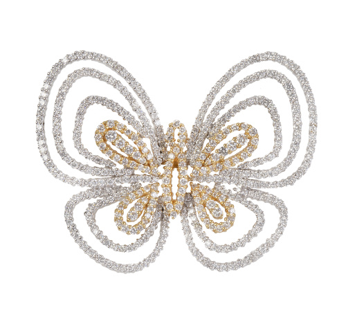 Broche Mariposa de oro blanco y brillantes, con diseño de c