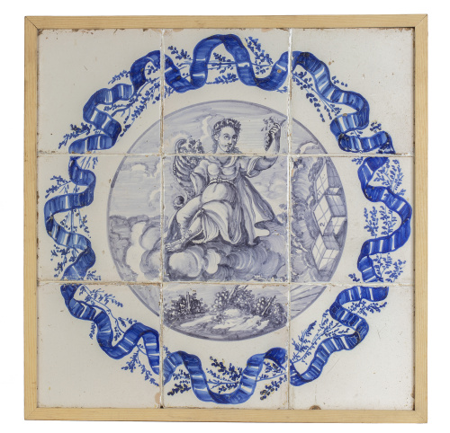 La vendimia.Plafón Carlos IV formado por 9 azulejos de ce