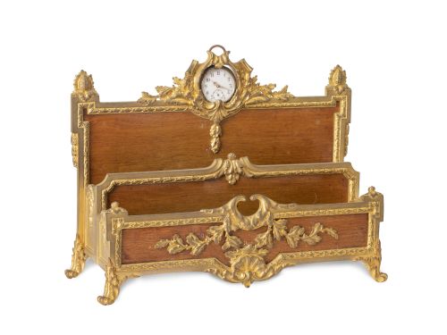 Archivador de madera y bronce dorado con reloj.Francia, h