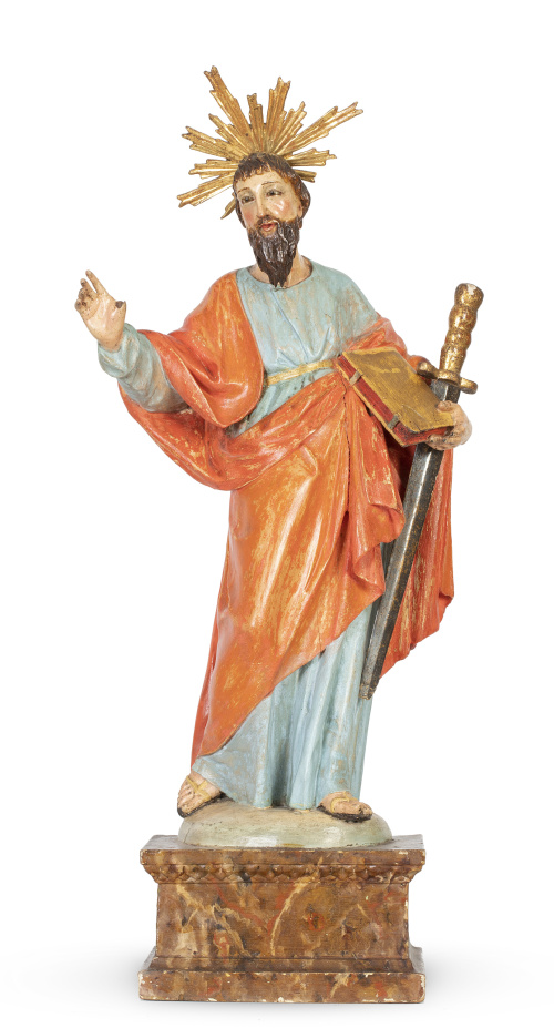 San Pablo.Escultura en madera tallada, policromada y dora