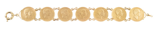 Brazalete realizado con siete monedas de 25 ptas de oro de 