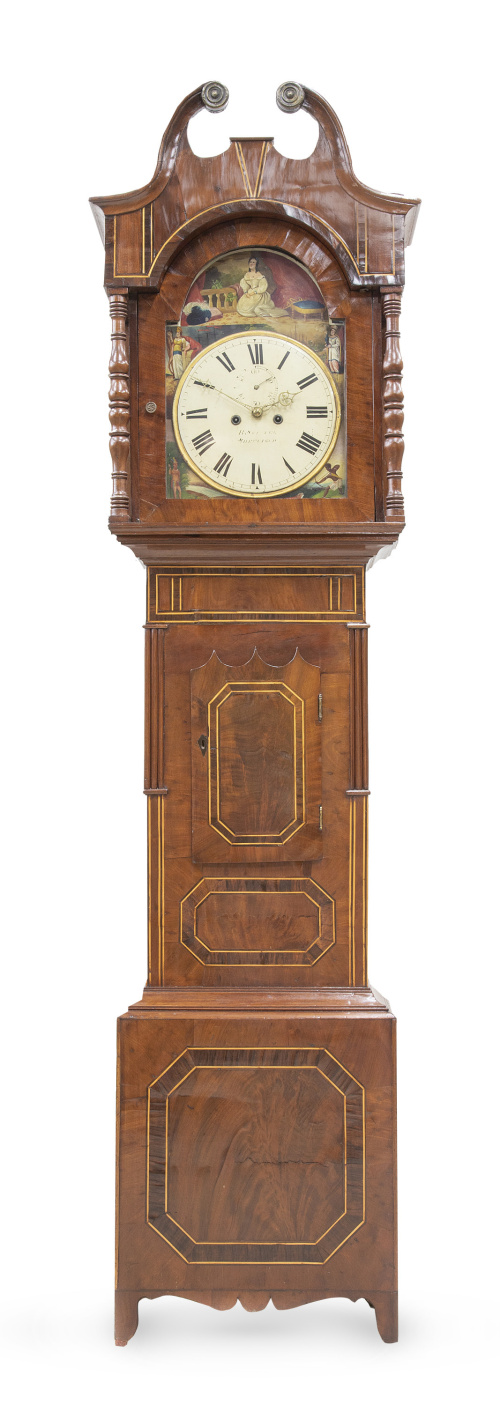 Reloj de caja alta de época victoriana de madera de caba y 