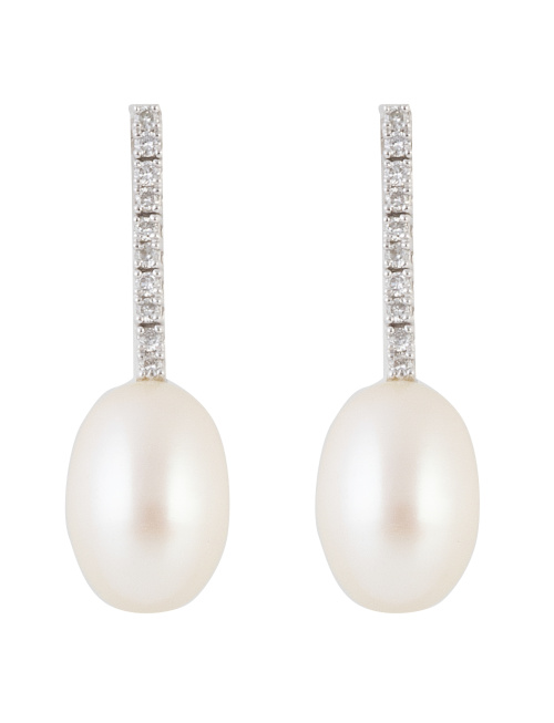 Pendientes largos con perlas ovoides colgantes de línea riv