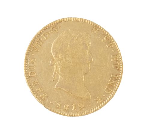 Moneda de 8 escudos de Fernando VII 1819 en oro. México. JJ.