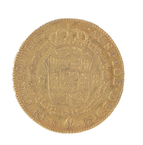 Moneda de 8 escudos de Carlos IV. 1799 en oro. Bolivia. PP.