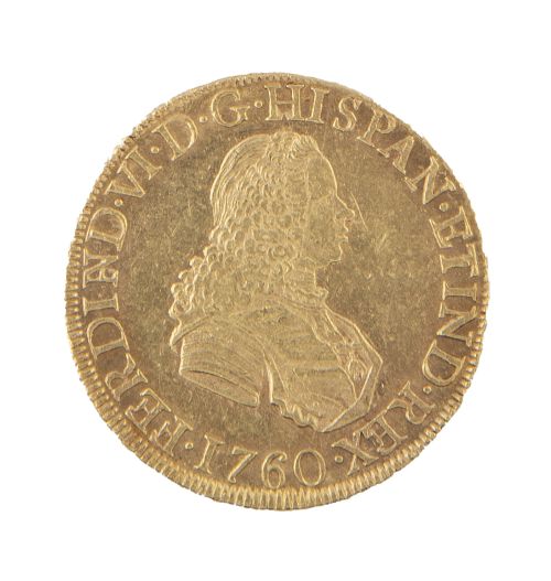  Moneda de 8 escudos de Fernando VI en oro. 1760 . LM. J M