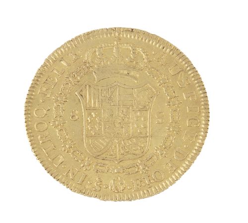  Moneda de 8 escudos de  Fernando VII en oro. 1815. Santiag