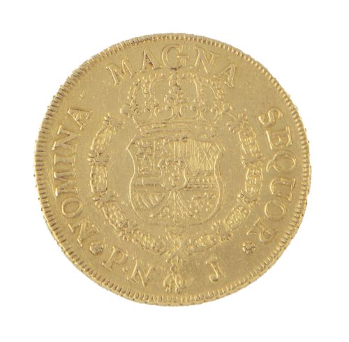 Moneda de 8 escudos de Fernando VI en oro. 1759 . P.N. J