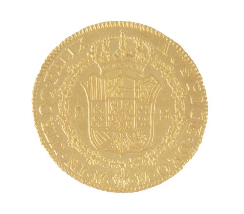 Moneda de 8 Escudos de Carlos IV en oro. 1802.  Madrid. FA.