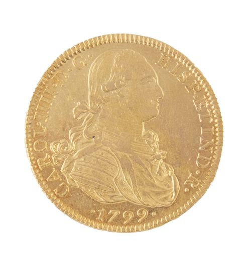 Moneda de 8 Escudos de Carlos IV en oro. 1799. México. FM.