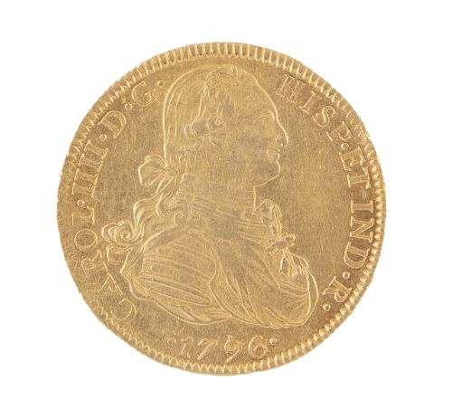 Moneda de 8 Escudos de Carlos IV en oro. 1796. México. FM.