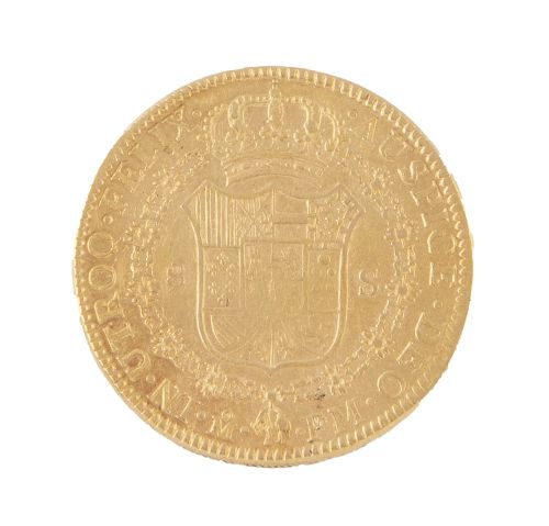 Moneda de 8 Escudos de Carlos IV en oro. 1796. México. FM.